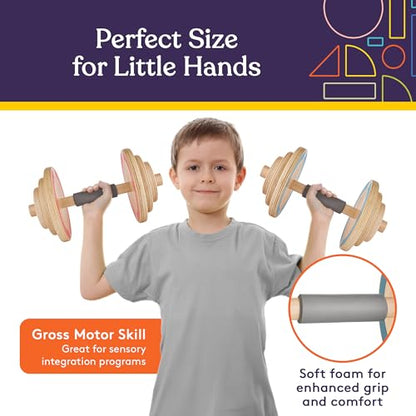 Special Supplies Kids Wooden Workout Play Weights Set - Adjustable Dumbbells and Barbell Set for Home Gym Equipment, Exercise Workout Set for Fitness Activities (Dumbbells)