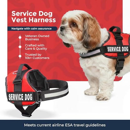 Service Dog Vest Harness - Durable & Adjustable Vest for Dog with Reflective Straps, Removable Patches, 50 ADA Cards, Handle & D-Ring, Travel and Daily Use,Bright Red, Small 19.5"-25"