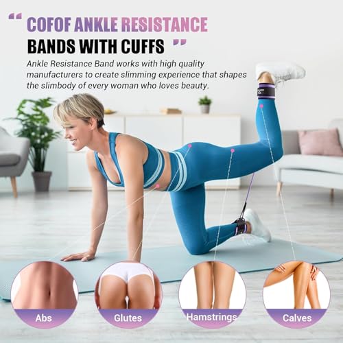 Ankle Resistance Bands with Cuffs, Leg Exercise Equipment with Poster - color: Purple