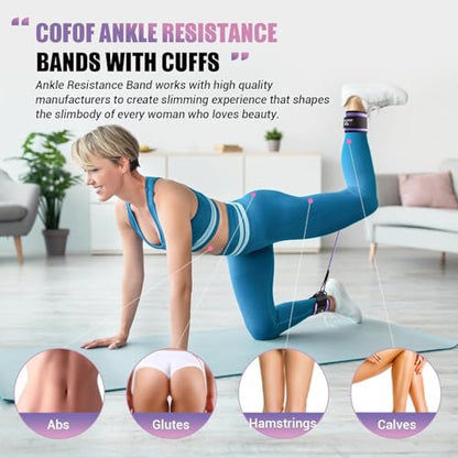 Ankle Resistance Bands with Cuffs, Leg Exercise Equipment with Poster - color: Purple