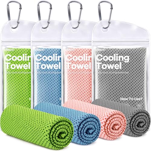 ROXUN Cooling Towels, 4 Pack (40''x12'') Chilly Ice Rags for Neck and Face - color: Gray+grayish Blue+light Pink+green