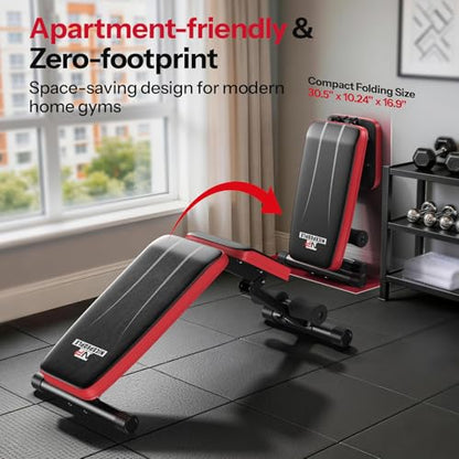 Adjustable Weight Bench up to 6.5'', Dual-Support Workout Bench & 10 Backrests for Chest Shoulders Arms for Home Gym, 660LBS Capacity but Compact and Foldable Strength Bench Apartment Room