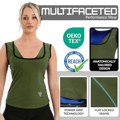 RDX Women’s Sauna Vest Heat Trapping Sweat Waist Trainer - Reach Oeko TEX 100 Certified Body Shaper - color: Army Green Seamless, size: Small