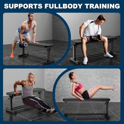 Extended Flat Weight Bench, Extra Long Workout Bench for Weightlifting and Strength Training, 1000lbs Capacity, Home Gym Equipment