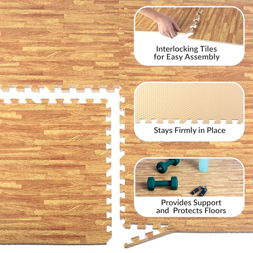 Stalwart Foam Wood Grain Floor Tiles, 24sqft Total, Light, 6-Piece - color: Light Wood Grain, size: 6 Pack