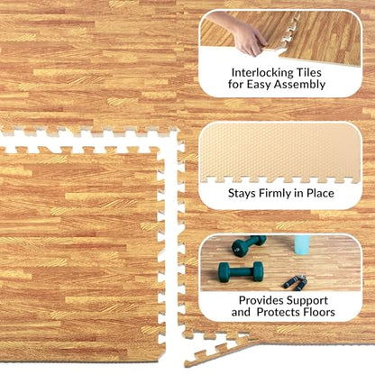 Stalwart Foam Wood Grain Floor Tiles, 24sqft Total, Light, 6-Piece - color: Light Wood Grain, size: 6 Pack