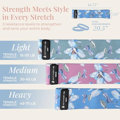 Fabric Resistance Bands for Women – Non-Slip Fitness Tool for Glutes, Legs & Full-Body Training – Ideal for Toning & Recovery – Includes Workout Guide & Travel Bag – 3 Pack