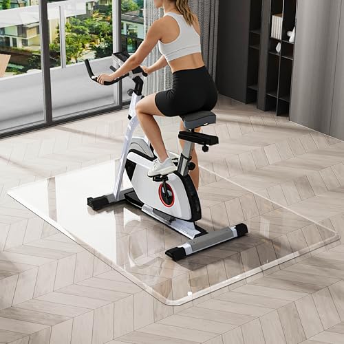 Exercise Bike Mat for Hardwood Floor Protector 36"x48" Clear Waterproof Bike Trainer Mats with Non-Slip Pads for Carpet Durable Thick Indoor Cycling Mat for Home Gym or Workouts