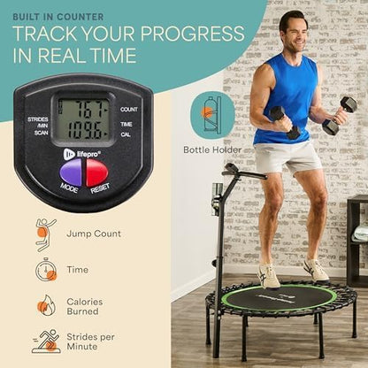 Lifepro Jumptrack Indoor Rebounder Trampoline for Adults with Handle Bar & Jump Counter – Foldable 40” Portable Silent Bungee System for Low-Impact Cardio & Exercise Trampoline Indoor/Outdoor Workouts