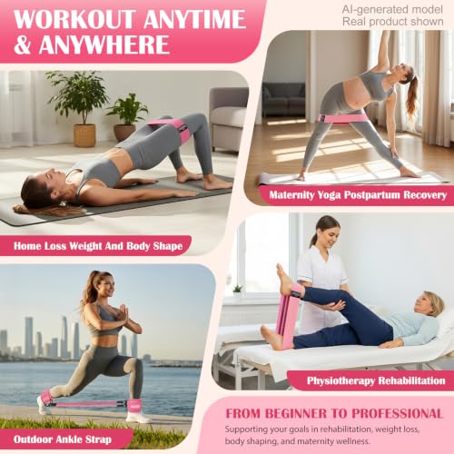 Ankle Resistance Bands with Cuffs & Fabric Resistance Bands Set - Legs & Glutes Workout Equipment for Women & Men, Home Gym Heavy Exercise Bands for Hip, Yoga, Strength Training, Rehab, Pilates - style: Pink-1