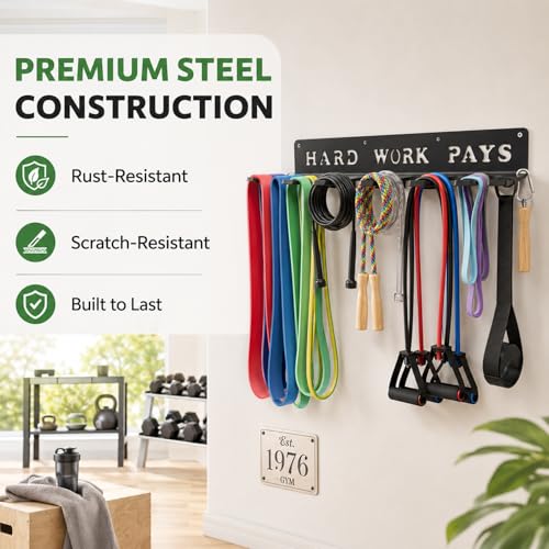 Home Gym Accessories Organization Storage Rack Equipment For Home 8 Hook Wall Hanger Display Gear Barbells Resistance Bands Jump Ropes Lifting Belt Hanger Accessories Hardware Included