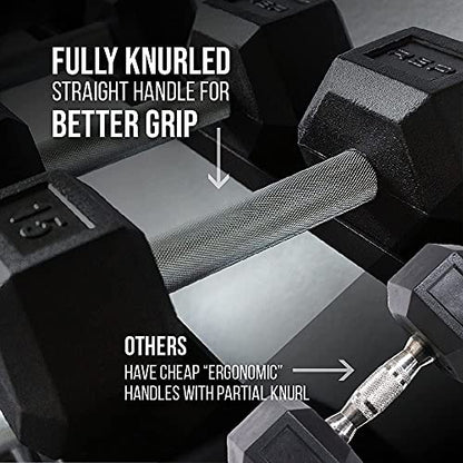 REP Fitness Rubber Hex Dumbbell Set, Adjustable Weight Pairs, Home Gym Equipment, Strength Training For Men Women, Black Coated Grips, Workout Rack Storage Optional, Heavy Lb Free Weights - style: 5-50 lb set Blue rack