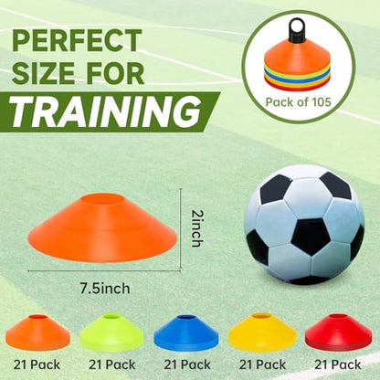 35/65/105 PCS Agility Soccer Cones for Training, Reusable Sports Cones for Drills with Mesh Bag, Training Cones for Soccer Practice, Football, Basketball - Disc Cones Training Equipment