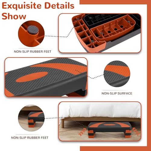 Fitvids Workout Step Aerobic Platform – 31" Exercise Step with 3 levels Adjustable Height – nan – Tangerine