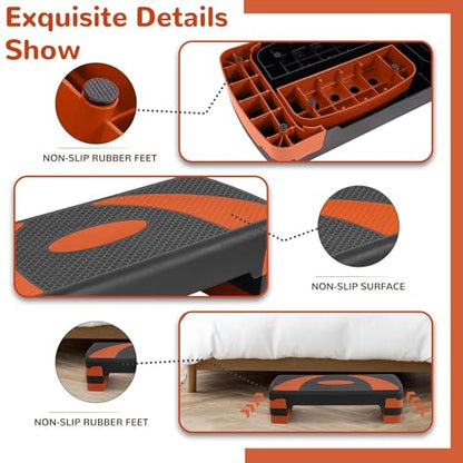 Fitvids Workout Step Aerobic Platform – 31" Exercise Step with 3 levels Adjustable Height – nan – Tangerine