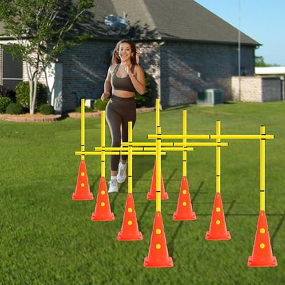 Agility Poles and Hurdles Set Detachable Speed Training Poles Set 8 Training Cones and 12 Agility Poles