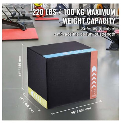 Plyometric Jump Box 3-in-1, 20/18/16 Inch - Cotton Plyo Box for Fitness, Agility & Strength Training - Step Up Platform - Home Gym Equipment - Black