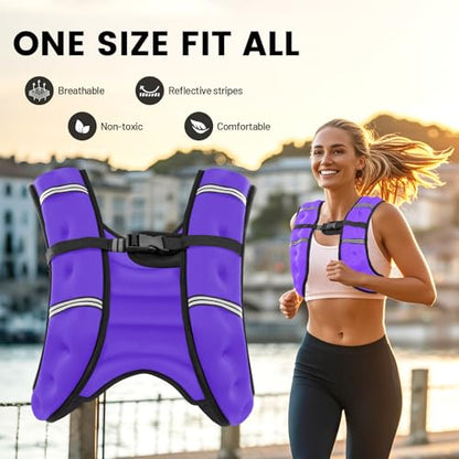 6lb/8lb/12lb/16lb/20Lb Weighted Vest Woman Men with Reflective Stripe, Chest Size Adjustable Strength Training Weight Vest for Walk Running Jogging - color: Purple, size: 8 Lbs