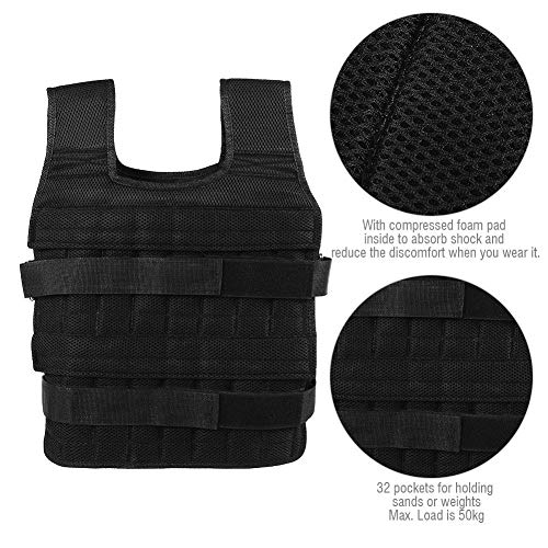 Maxmartt Pocket Weighted Vest for Men and Women 50KG Oxford Cloth Adjustable Workout Weight Vest Strength Training Vest Training Weighted Jacket (Without Plates Weights)
