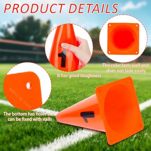 BENECREAT 10PCS Set Numbered Traffic Cones, 5.12x5.12x9.06 inch Length Orange Practice Markers, Durable PVC Sport Training Cones with Numbers for Soccer Football Agility Drills