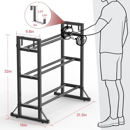3-Tier Adjustable Dumbbell Rack Stand - Heavy-Duty Carbon Steel Weight Storage Organizer for Home Gym, Easy Assembly, 450 lb Capacity for Dumbbells & Kettlebells