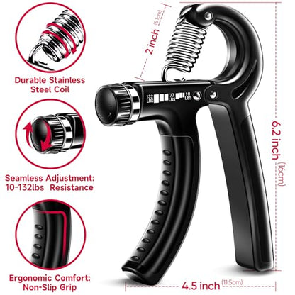 FitBeast Grip Strengthener Forearm Strengthener Hand Grips Strengthener Kit - 5 Pack Adjustable Resistance - color: Black