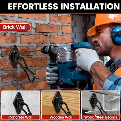 sprookber 304 Stainless Steel Pad Eye Snap Hook,M10 Ceiling Hook 1700Lb,8Pc - size: 4 Inch, style: Black Rhombus