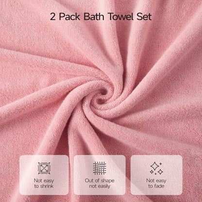 ecolook 2 Pack 100% Cotton Bath Towels, 28 x 55 Inches, Soft | Lightweight, Highly Absorbent & Quick Dry Body Towels for Bathroom, Shower, Gym & Daily Use, Pink - color: Pink