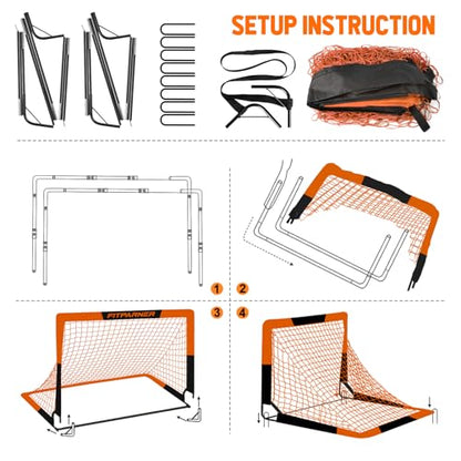 Kids Soccer Goals for Backyard Set - 2 Pack of Portable Pop Up Soccer Nets with Ball,Cones,Complete Training Equipment Kit for Toddler,Youth,Kids Age 3-14,Outdoor Sports Game