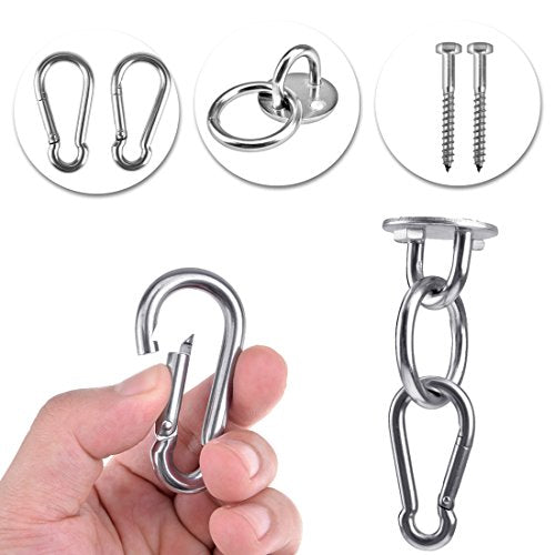 Hammock Hanging Hook Kit, Load Capacity 1400 lb, Stainless Steel Round Mount Pads, Spring Snap Hooks, Lag Screws Set for Hammock Yoga Swing Chair Punching Bag Indoor Outdoor Relaxation