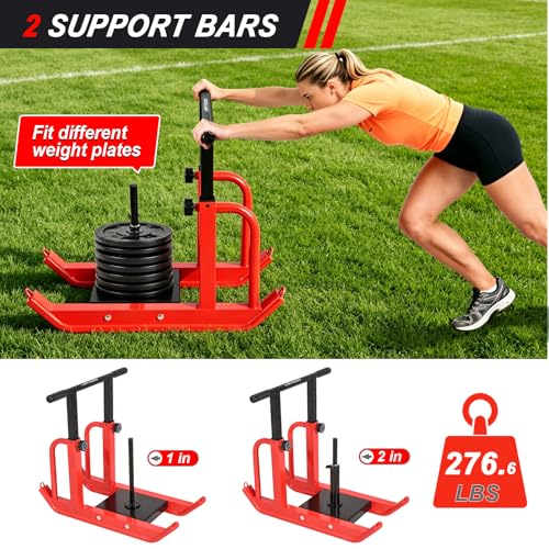 Heavy-Duty Adjustable Training Sled, 5-Level Height Adjustment, Push/Pull Dual-Use, Compatible with 1" & 2" Weight Plates, Strength & Speed Training for Soccer, Fitness & Conditioning, All-Ages