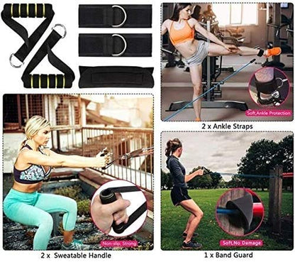 Exercise Resistance Bands Set, Fitness Set for Mens Women, Set with 5 Fitness Tubes, Handles, Door Anchor, Ankle Straps, Carrying Pouch