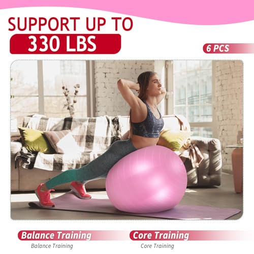 Hungdao 6 Pack Exercise Ball Bulk Inflatable Pregnancy & Workout Ball 22 Inch Heavy Duty Pilates Ball for Yoga Stretching Therapy Balance Physical Fitness - color: Pink
