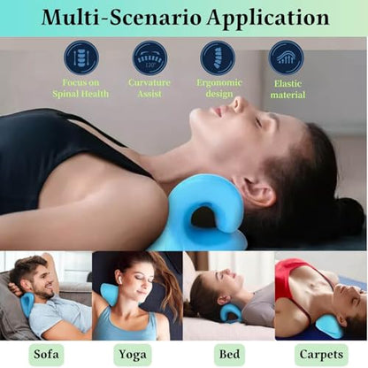 Neck Hump Corrector, Neck Stretcher Cervical Traction for Muscle Relax, Cervical Traction Device for TMJ Pain Relief, Spine Corrector, Shoulder Relief Device (Blue)