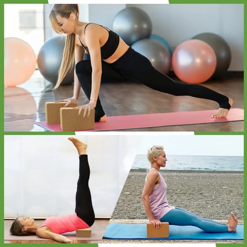Cork Yoga Blocks, Natural Cork, High Density with Non Slip Surface, Eco-Friendly Accessories for Women, Ideal for Yoga, Pilates, Stretching…