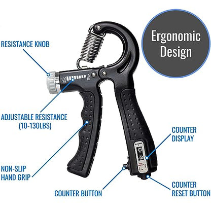 DMI Compact Hand Exercise Grip Strengtheners with Adjustable Weight Resistance from 10-130lbs, Grip Tracker keeps Track of Number of Squeezes, FSA & HSA Eligible, Set of 2