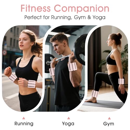 Wrist Weights – Ankle Wrist Weights for Women & Men – Adjustable Weighted Bangles Set (1 lb Each) | Arm and Leg Weights for Yoga, Pilates, Running & Walking - color: Beige