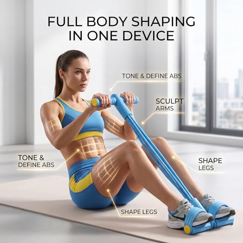 Pedal Resistance Bands with Handles, 6-Tube Sit Up Pull Rope Resistance Trainer, Natural Latex Foot Pedal Exercise Bands for Full Body Workout, Home Fitness Training for Abdomen, Waist, Arms & Legs