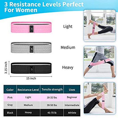 Booty Bands, 3 Resistance Bands for Legs and Butt, Non Slip Exercise Bands,Elastic Strength Squat Band, Workout Beginner to Professional