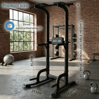 BARWING Pull Up Bar Station, Power Tower, Dip Station with 3D Backrest, Multi-Function Strength Training Stand Rack, Adjustable Height Dip Bar for Home Gym Workout Stand Fitness Exercise Equipment