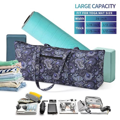 | Yoga Mat Bag | Large Yoga Mat Carrier with Wet Pocket | Yoga Gifts | Gym Tote Bag for Women - color: Tote-Blue Cashew Flower