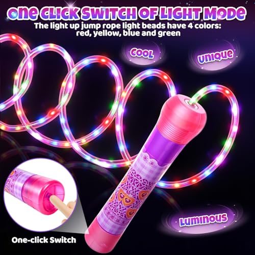 Led Jump Rope for Girls Kids -Glowing Jump Ropes Flashing Colorful Exercise Skipping rope Light Up Luminous Adjustable Skipping Ropes for Girls Boys Women Fitness Weight Loss