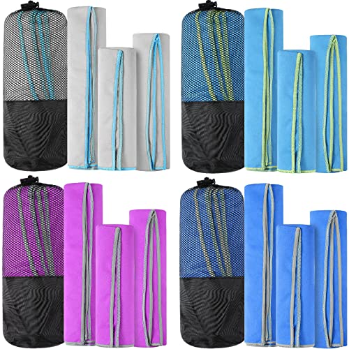 4 Pack Microfiber Camping Towel - Quick Dry Towel 3 Size 4 Black Mesh Bags 12 Travel Towels for Beach Camping Hiking Yoga Swim Sports Backpacking