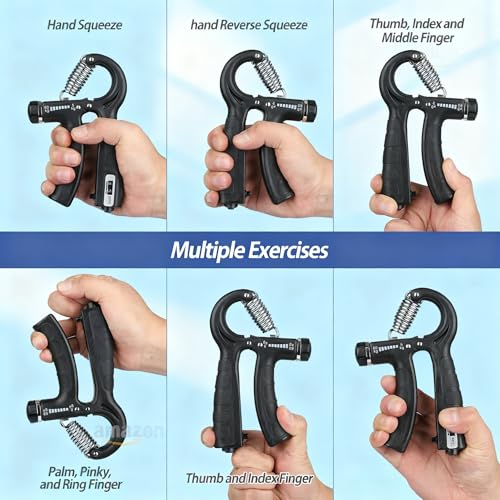Grip Strength Trainer with Counter, Hand Grip Strengthener, Adjustable Resistance 11-132Lbs (5-60kg), Hand Grip Exerciser Strengthener Hand Exerciser for Muscle Building and Injury Recover - color: Blue
