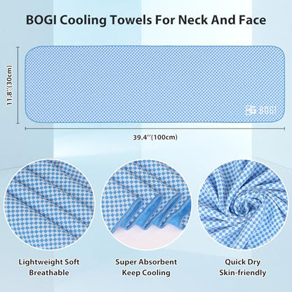 BOGI Cooling Towels for Neck and Face, Soft Breathable Cool Towel for Instant Cooling Stay Cool for Yoga, Sport, Gym, Camping, Running & More Activities