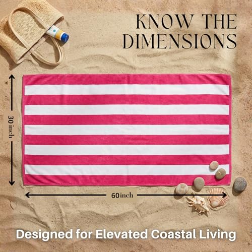 Beach Towels 6 Pack Large 30x60-100% Cotton Beach & Pool Towels Bulk Cabana Stripe - Quick Dry Bath Towel Set for Swim, Beach Essentials, Bathroom, Hot Tub, Yoga, Hotel & Airbnb Guests - color: Green, Purple, Turquoise, Orange, Royal Blue, Pink