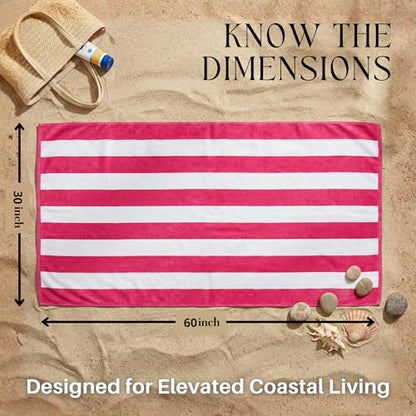 Beach Towels 6 Pack Large 30x60-100% Cotton Beach & Pool Towels Bulk Cabana Stripe - Quick Dry Bath Towel Set for Swim, Beach Essentials, Bathroom, Hot Tub, Yoga, Hotel & Airbnb Guests - color: Green, Purple, Turquoise, Orange, Royal Blue, Pink