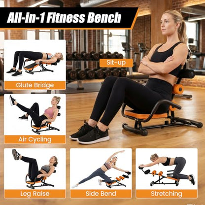 GYMAX Ab Machine, Adjustable Sit Up Exercise Equipment with Foam Roller & Handle, Multifunctional Workout Ab Trainer for Home Gym, Core Muscle Exercise Bench Press for Men Women