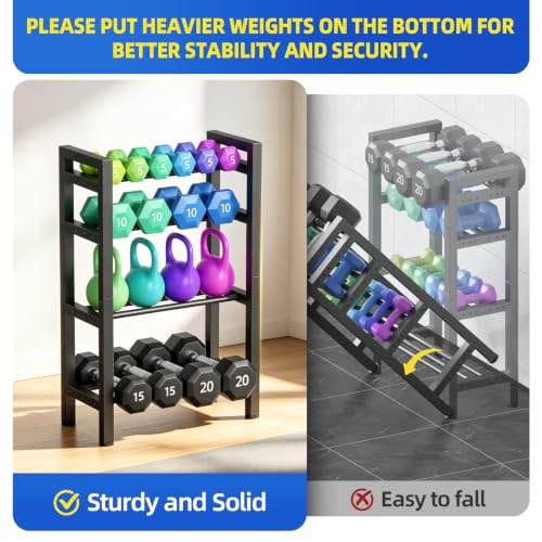 Dumbbell Rack, 4-Tier Weight Rack, Weight Rack for Home Gym, Adjustable Kettlebell Storage Rack, Heavy-Duty Weight Holder, Dumbbell Stand Organizer (Rack Only)