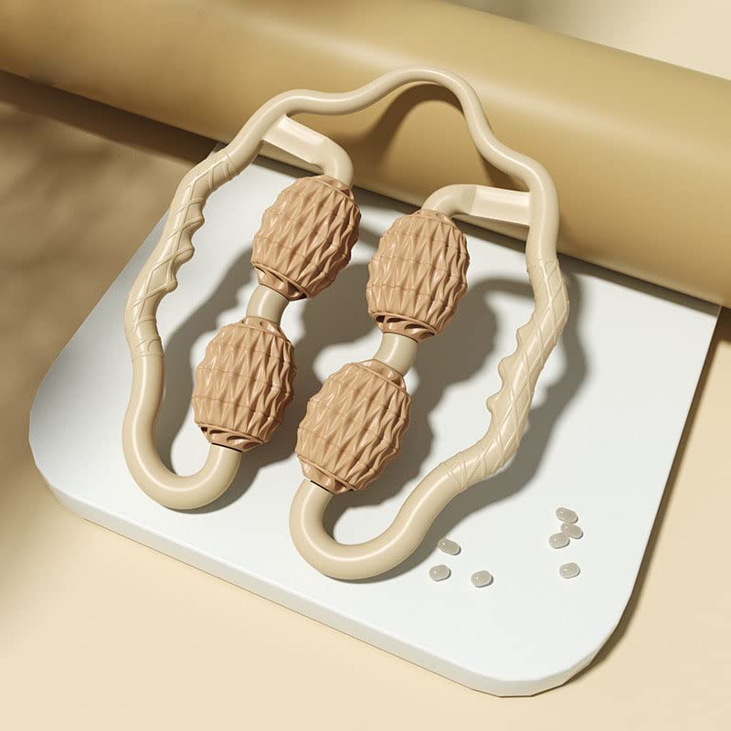 TOMOO 4 Wheels Muscle Roller Massager - 360 Circular Leg Clamps for Leg, Neck, Hand, Arm Muscle Relaxation - Indoor Sports, Yoga, Bodybuilding Equipment (Beige) - color: Beige